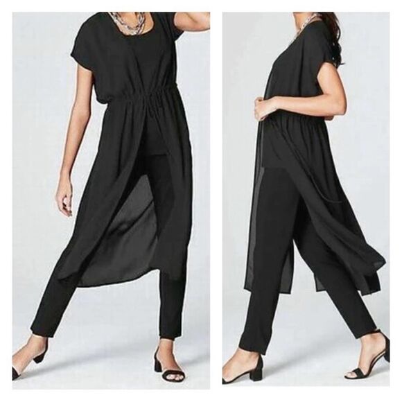 J. Jill Wearever Sheer Tie Front Dolman Sleeve Mid Length Cardigan Cover Up Sz S - Picture 1 of 8